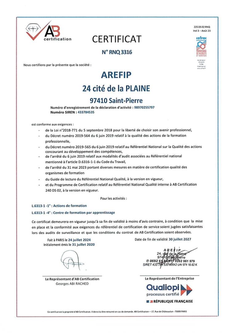 Formation professionnelle Le Tampon